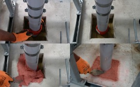 Fire protection compound or site mixed concrete / screed as backfill around service penetrations?