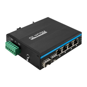 OLYCOM 6-Port Hardened Industrial Gigabit PoE+ DIN-Rail Fiber Network Switch 4 x Gigabit PoE+ Ports 2 x 1.25G SFP Fiber Ports 120W for Outdoor Use