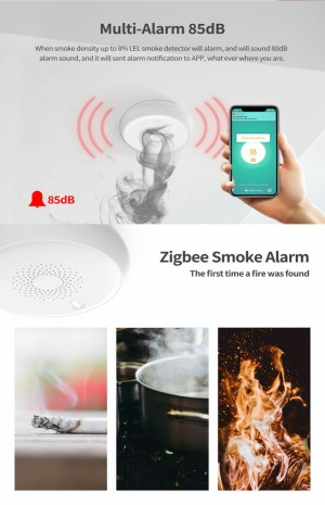 Tuya Zigbee Smoke Detector 2.4GHz Fire Alarm Sensor 5 Years Battery Life