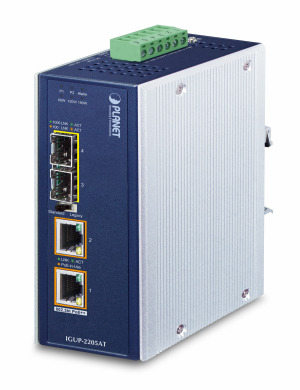 IGUP-2205AT -- Industrial 2-Port 100/1000X SFP to 2-Port 10/100/1000T 802.3bt PoE++ Media Converter