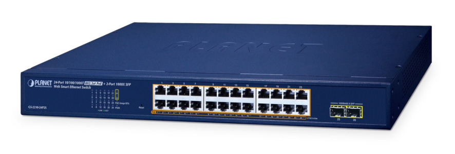 GS-2210-24P2S -- 24-Port 10/100/1000T 802.3at PoE + 2-Port 1000X SFP Web Smart Ethernet Switch